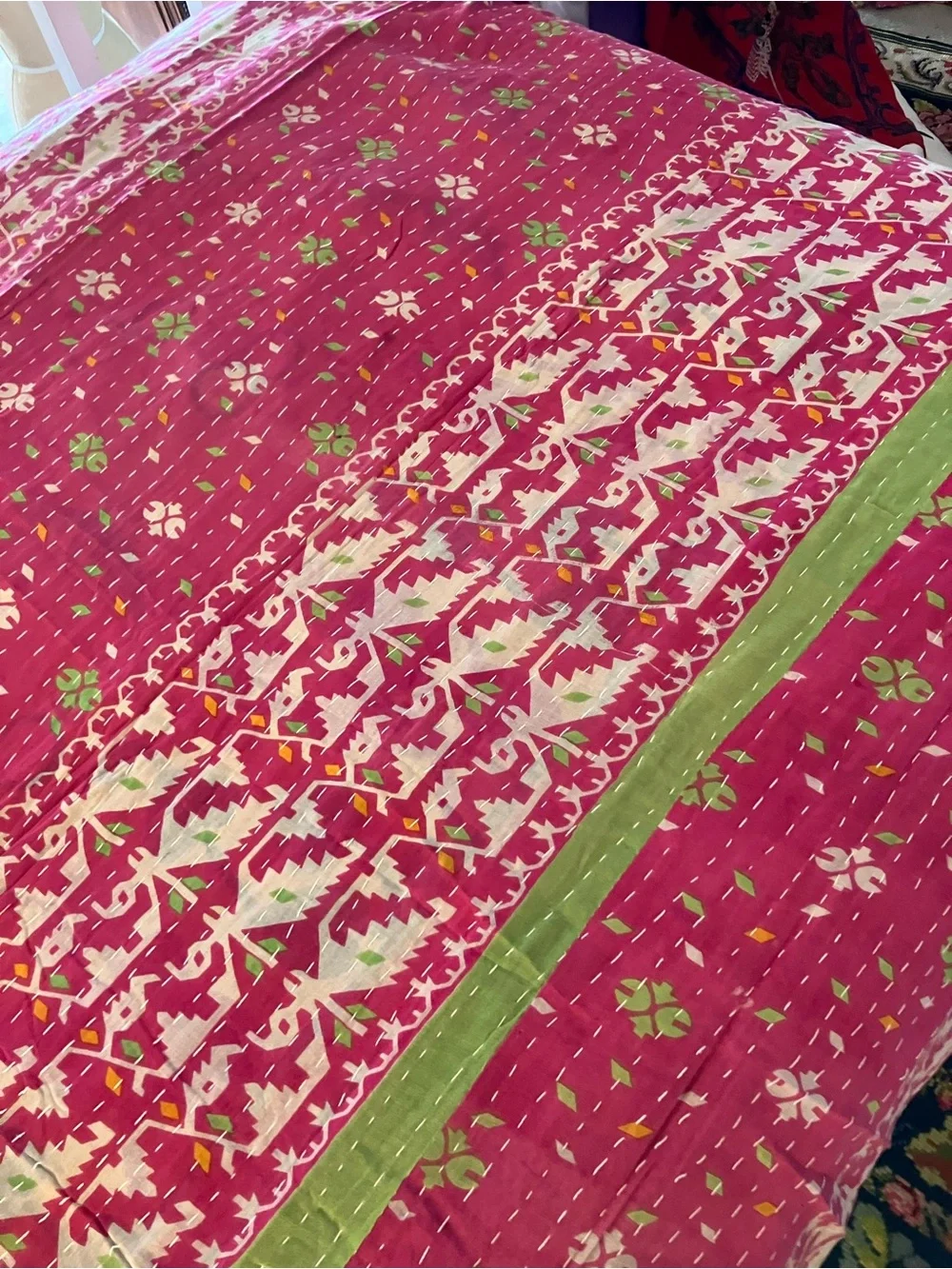 Purple Floral-Print Kantha Bed Table